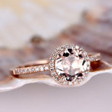 1.2ct Round Cut Peach Morganite Halo Promise Engagement Ring 14k RoseGold Finish