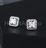 2ct Princess Cut Simulated Diamond Halo Women Stud Earrings 14K WhiteGold Plated