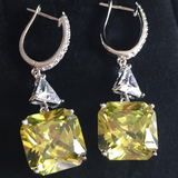 5Ct Asscher Cut Yellow Citrine Trillion Diamond Drop Earring 14K White Gold Over