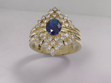 3ct Oval Cut Blue Sapphire Engagement Ring 14k Yellow Gold Over Diamond Trio Set