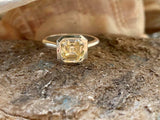 1.5ct Asscher Cut Yellow Sapphire Bezel Set Solitaire Ring 14k White Gold Finish