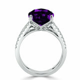 3Ct Cushion Cut Purple Amethyst Dual Band Engagement Ring 14K White Gold Finish