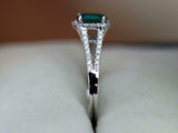 2.2ct Engagement Ring Cushion Green Emerald Split Shank Halo 14k White Gold Over