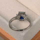 2ct Emerald Cut Blue Sapphire Baguette Accent Trilogy Ring 14k White Gold Finish