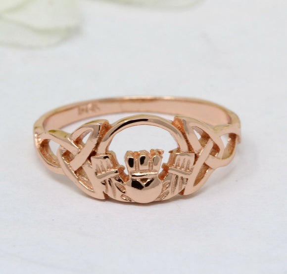 Celtic Irish Claddagh Irish Promise Engagement Ring 14k Rose gold Finish