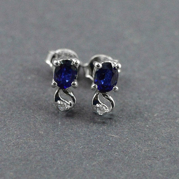 1.5ct Drop Earrings Oval Cut Blue Sapphire Stylish Design 14k White Gold Finish