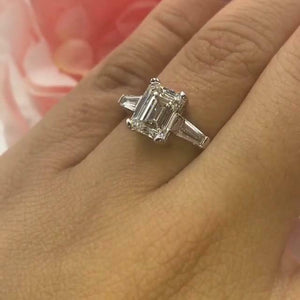 2Ct Emerald Cut Diamond Trilogy Solitaire Engagement Ring 14K White Gold Finish