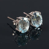 2.35ct Stud Earrings Oval Cut Blue Aquamarine Solitaire 14k White Gold Finish