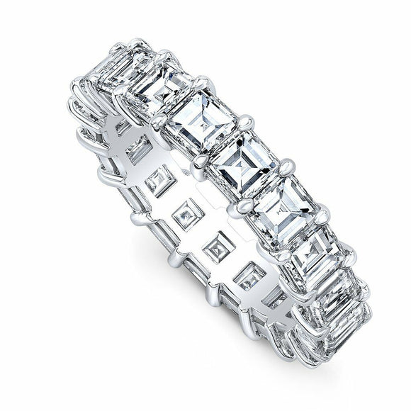 6Ct Asscher Cut Diamond Iced Full Eternity Wedding Band 18K White Gold Finish