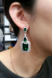 5ct Green Emerald Diamond Cocktail Gatsby Drop Earrings 14k White Gold Finish