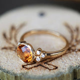 1ct Round Cut Yellow Citrine Engagement Ring 14k Yellow Gold Finish Bezel Set