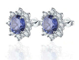 4ct Round Cut Tanzanite Diamond Halo Cocktail Stud Earrings 14K White Gold Over