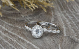 2.4ct Oval Diamond Engagement Ring 14k White Gold Finish Halo Vintage Bridal Set