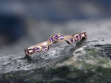 0.75Ct Round Cut Purple Amethyst Milgrain Wedding Band Ring 14K Rose Gold Finish