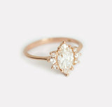 1.5ct Marquise Cut Diamond Engagement Ring 14k RoseGold Over Petite Round Accent