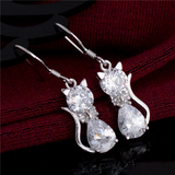 3Ct Pear Cut VVS1 Diamond Kitten Cat Design Drop Earrings 14K White Gold Finish