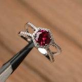 1.4ct Round Cut Pink Ruby Halo Split Shank Engagement Ring 14k White Gold Finish