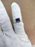 2ct Engagement Ring Asscher Cut Blue Sapphire Split Shank 14k White Gold Finish