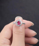 2ct Oval Cut Pink Ruby Diamond Accent Floral Solitaire Ring 14k WhiteGold Finish