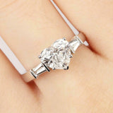 Trilogy Women Engagement Ring 1.5ct Heart Cut VVS1 Diamond 14k White Gold Finish