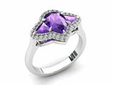 2ct Pear Cut Purple Amethyst Engagement Ring Halo Trilogy 14k White Gold Finish