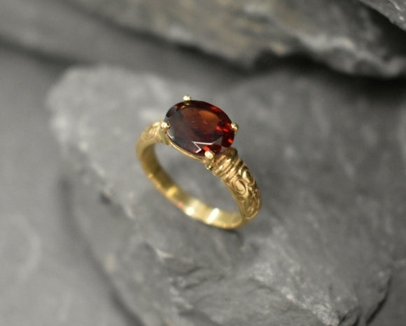 1ct Engagement Ring Oval Cut Red Garnet Vintage Solitaire 14k Yellow Gold Finish