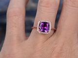 1.5ct Cushion Cut Purple Amethyst Diamond Halo Solitaire Ring 14k Rose Gold Over