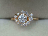 1.6ct Engagement Ring Round Cut Diamond Cluster Design 14k Yellow Gold Finish