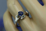 1ct Heart Cut Blue Sapphire Engagement Ring Claddagh Design 14k WhiteGold Finish