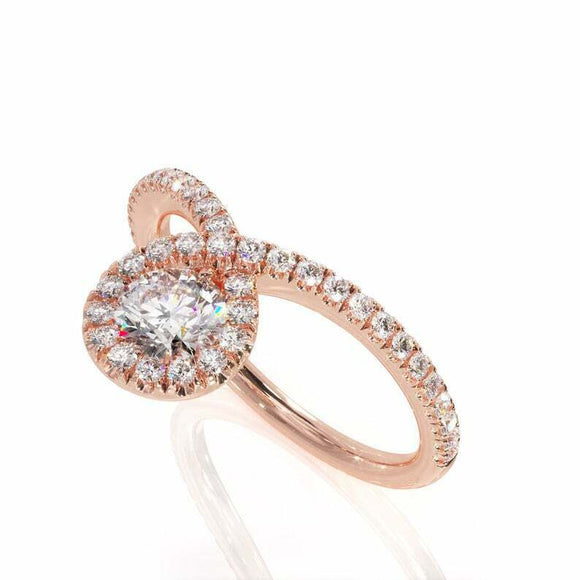 1.6ct Round Cut Diamond Engagement Ring Halo Solitaire 14k Rose Gold Finish