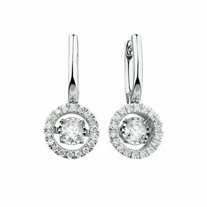 0.75ct Round Cut VVS1D Diamond Circle Halo Drop Earrings 14k White Gold Finish