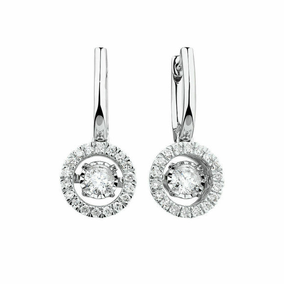 0.75ct Round Cut VVS1D Diamond Circle Halo Drop Earrings 14k White Gold Finish