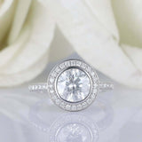 2ct Round Cut VVS1D Diamond Engagement Ring Bezel Set Halo 14k White Gold Finish