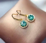 2.2ct Dangle Earrings Round Cut Green Emerald Halo Design 14k White Gold Finish