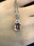 1.7ct Emerald Cut Peach Morganite Halo Pendant 14k White Gold Finish NO CHAIN