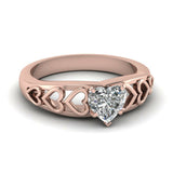 1ct Heart Cut Diamond Love Accent Solitaire Engagement Ring 14k Rose Gold Finish