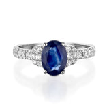 2ct Oval Cut Blue Sapphire Accent Solitaire Engagement Ring 14k WhiteGold Finish