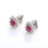 2.35ct Stud Earrings Pear Cut Pink Ruby Floral Halo Women 14k White Gold Finish