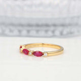 1ct Marquise Pink Ruby Wedding Band Half Eternity Stackable 18k Yellow Gold Over