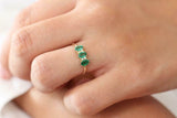 1.5ct Oval Green Emerald Trilogy Minimalist Engagement Ring 14k Yellow Gold Over