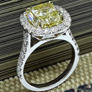 5Ct Cushion Cut Yellow Sapphire Vintage Halo Solitaire Ring 18K White Gold Over