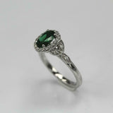 2.2ct Oval Cut Green Emerald Engagement Ring Halo Floral 14k White Gold Finish