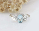 2ct Oval Blue Aquamarine Engagement Ring Leaf Accent Design 14k White Gold Over