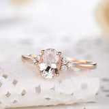 1.5ct Oval Cut Morganite Engagement Ring Petite Round Accents 14k Rose Gold Over