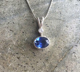 1ct Blue Sapphire Pendant Oval Cut Bezel Solitaire 14k White Gold Over NO CHAIN