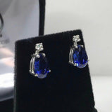 2.2ct Pear Cut Blue Sapphire Diamond Elegant Stud Earrings 14k White Gold Finish