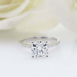 1.5ct Cushion Cut Diamond Engagement Ring Accents Solitaire 14k WhiteGold Finish