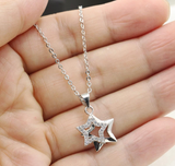 1ct Round Cut Diamond Double Star Party Promise Pendant Chain 14k WhiteGold Over