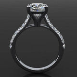 Round Accents Solitaire Engagement Ring 1.7ct Cushion Diamond 14k WhiteGold Over