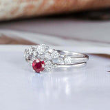 1.6ct Round Cut Pink Ruby Bridal Set Band Engagement Ring 14k White Gold Finish